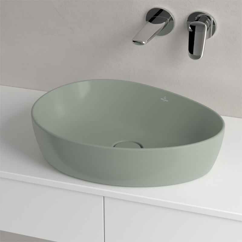 Casa si Gradina - Sanitare - Lavoar baie si accesorii - Lavoare si piedestale - Lavoar pe blat, Villeroy & Boch, Antao 51 cm, oval, verde mat - Infinity.ro