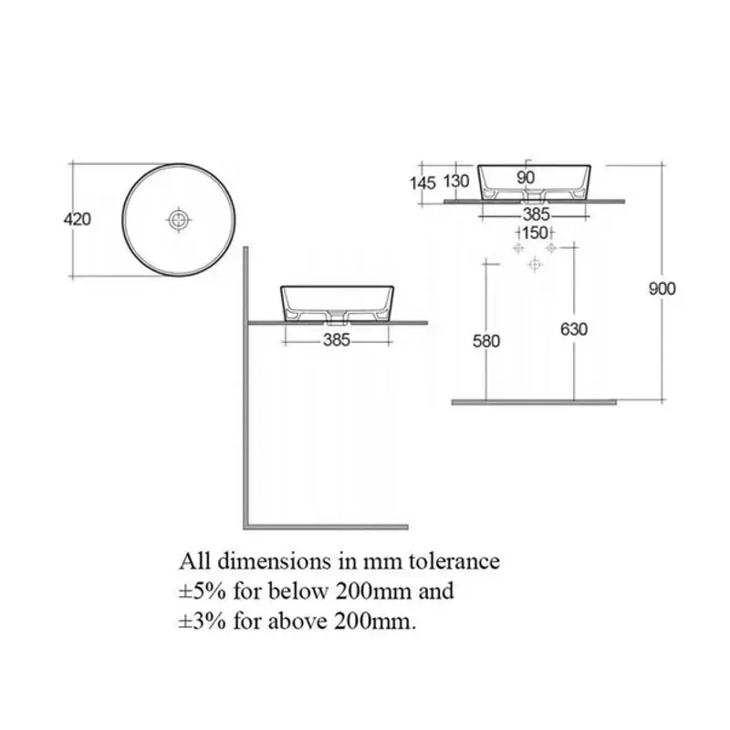 Casa si Gradina - Sanitare - Lavoar baie si accesorii - Lavoare si piedestale - Lavoar pe blat Rak Feeling rotund 42 cm alb lucios - Infinity.ro