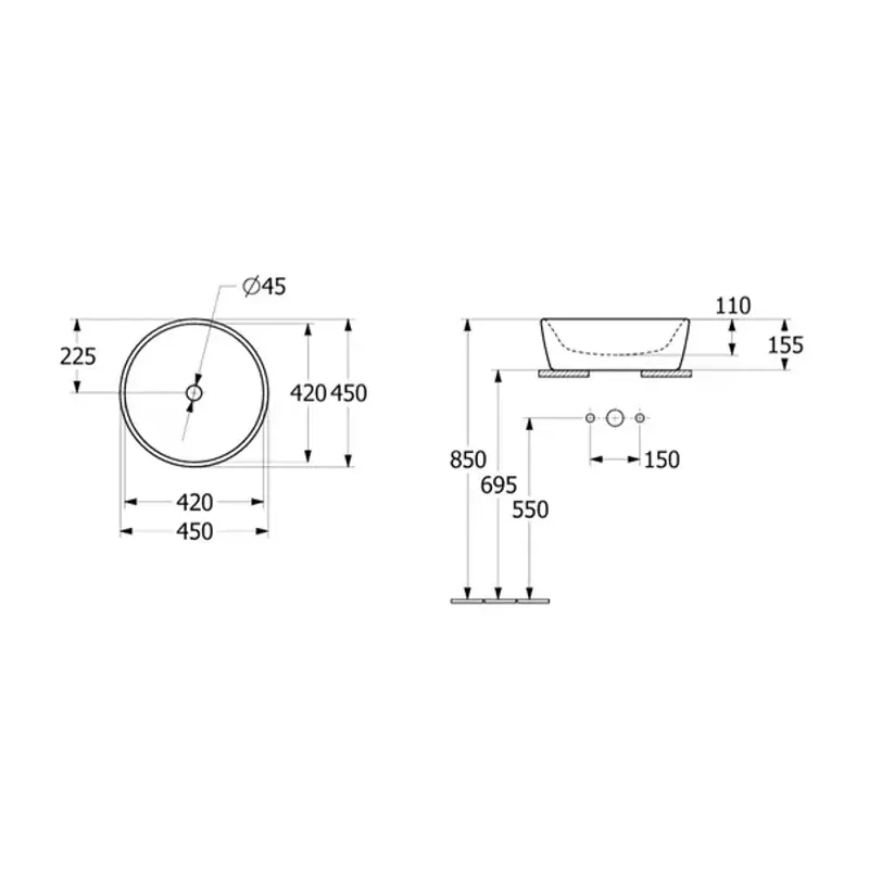 Casa si Gradina - Sanitare - Lavoar baie si accesorii - Lavoare si piedestale - Lavoar pe blat Villeroy&Boch Architectura rotund finisaj alb lucios 45 cm - Infinity.ro