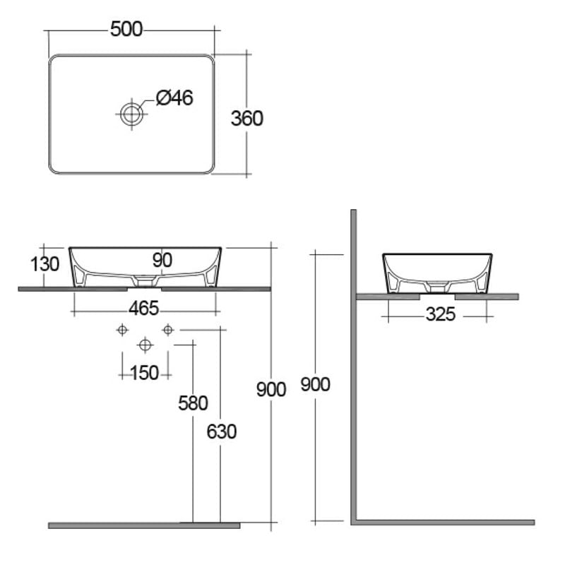 Casa si Gradina - Sanitare - Lavoar baie si accesorii - Lavoare si piedestale - Lavoar pe blat, RAK, Feeling, 50 x 36 cm, negru mat - Infinity.ro