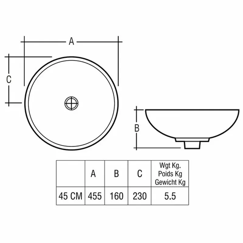Casa si Gradina - Sanitare - Lavoar baie si accesorii - Lavoare si piedestale - Lavoar pe blat Rak Ceramics Diana rotund 45.5 cm - Infinity.ro