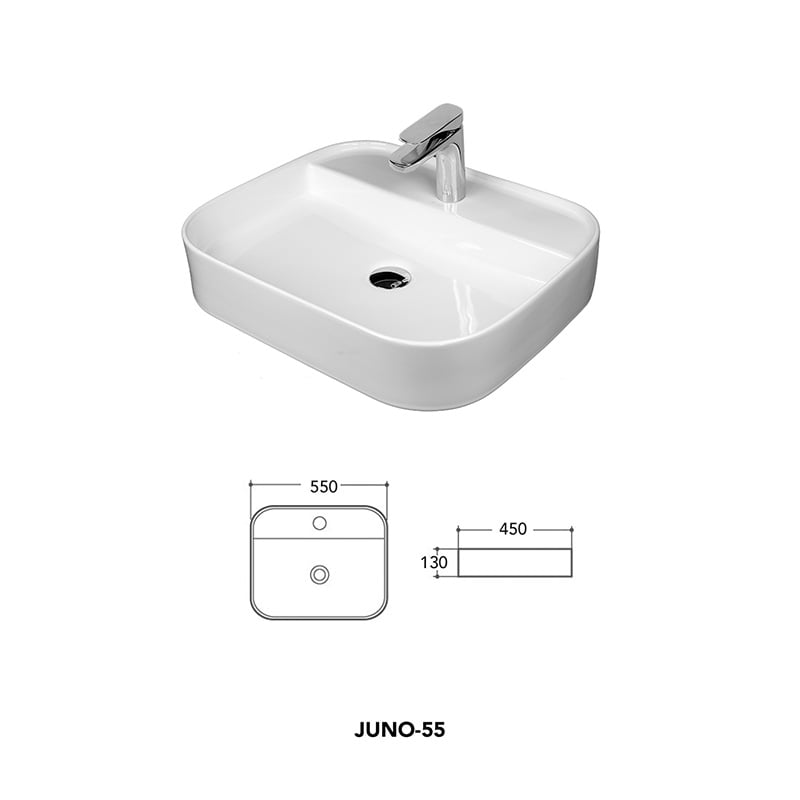 Casa si Gradina - Sanitare - Lavoar baie si accesorii - Lavoare si piedestale - Lavoar pe blat Fluminia, Juno, 55 cm, dreptunghiular, 55 x 45 cm, alb - Infinity.ro