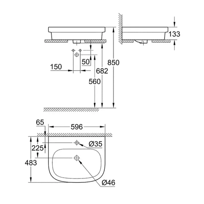 Casa si Gradina - Sanitare - Lavoar baie si accesorii - Lavoare si piedestale - Lavoar pe blat Grohe Euro Ceramic alb Alpine White 60 cm - Infinity.ro