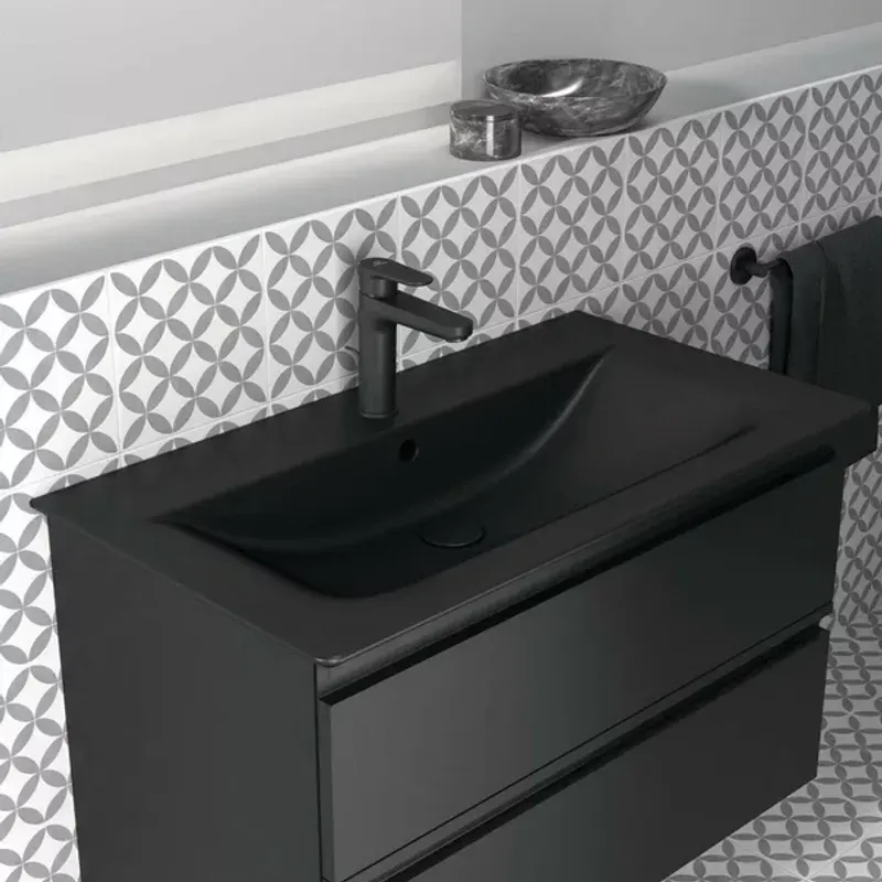 Casa si Gradina - Sanitare - Lavoar baie si accesorii - Lavoare si piedestale - Lavoar pe mobilier Ideal Standard Connect Air 84x46 cm negru mat - Infinity.ro