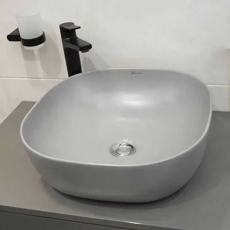 Casa si Gradina - Sanitare - Lavoar baie si accesorii - Lavoare si piedestale - Lavoar pe blat gri mat Fluminia Calio-Mg 42 cm - Infinity.ro