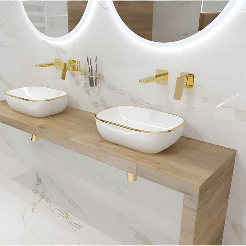 Casa si Gradina - Sanitare - Lavoar baie si accesorii - Lavoare si piedestale - Lavoar pe blat Spectrum, Gineta Gold Line, dreptunghiular, alb-auriu - Infinity.ro