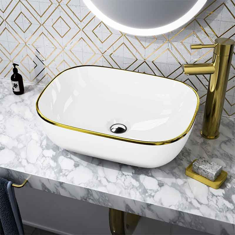 Casa si Gradina - Sanitare - Lavoar baie si accesorii - Lavoare si piedestale - Lavoar pe blat Spectrum, Gineta Gold Line, dreptunghiular, alb-auriu - Infinity.ro