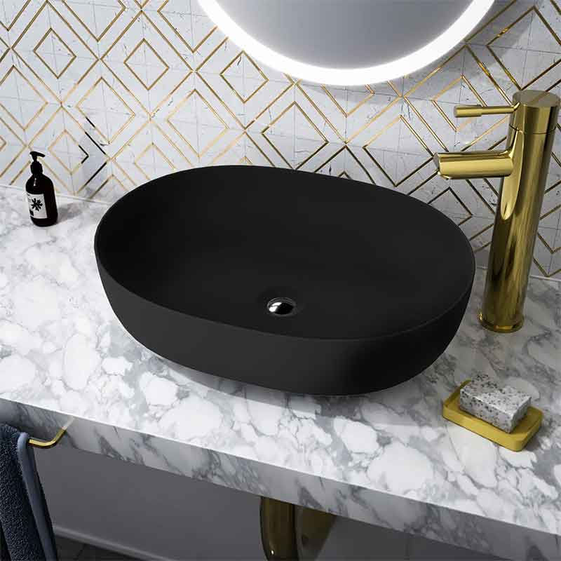Casa si Gradina - Sanitare - Lavoar baie si accesorii - Lavoare si piedestale - Lavoar pe blat Spectrum, Basta Black, oval, negru mat - Infinity.ro