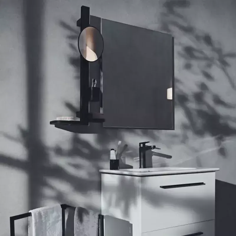 Casa si Gradina - Sanitare - Suporturi si accesorii baie - Accesorii baie - Set accesorii pentru lavoar Ideal Standard Alu+ negru mat din aluminiu 70 cm cu oglinda mobila - Infinity.ro