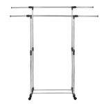 Casa si Gradina - Mobilier - Organizare si depozitare - Cuiere - Suport pentru haine pe roti, sina dubla, reglabil pe inaltime si latime, din aluminiu cromat, 155x45x150cm, argintiu - Infinity.ro