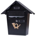 Casa si Gradina - Mobilier - Organizare si depozitare - Cutii depozitare - Cutie postala eleganta din metal negru, design clasic cu emblema aurie, rezistenta la intemperii, 38x38x10cm - Infinity.ro