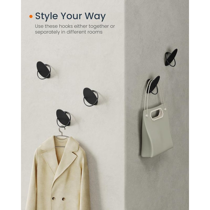Casa si Gradina - Mobilier - Organizare si depozitare - Cuiere - SONGMICS Set 4 carlige perete, design oval din otel, 5 kg per carlig, 9x5x7 cm, negru - Infinity.ro