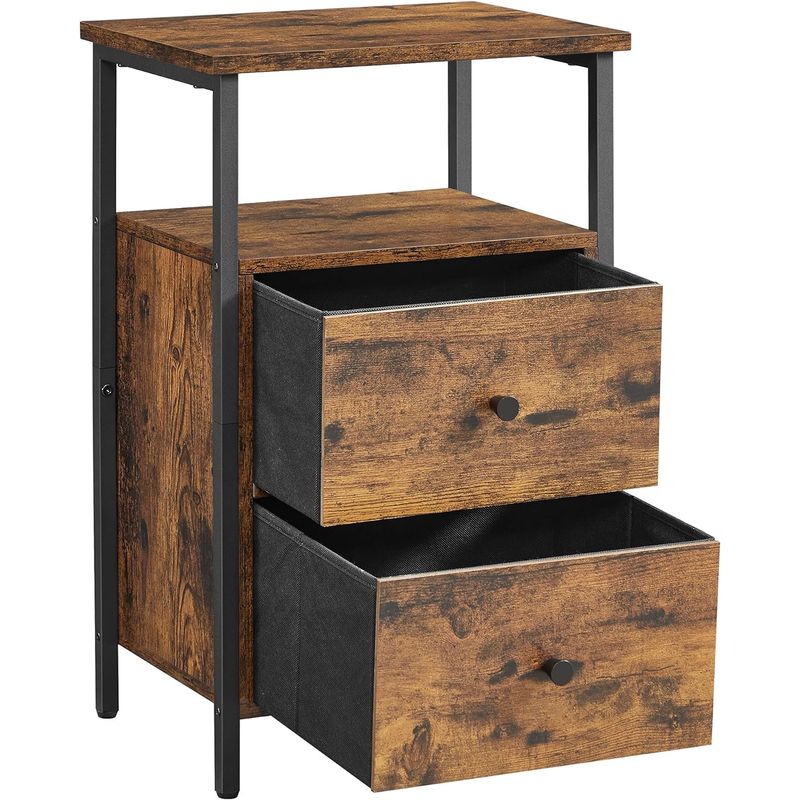Casa si Gradina - Mobilier - Comode si corpuri - Noptiere - Noptiera cu 2 sertare pentru dormitor, design industrial, 28x38x60cm, maro si negru - Infinity.ro