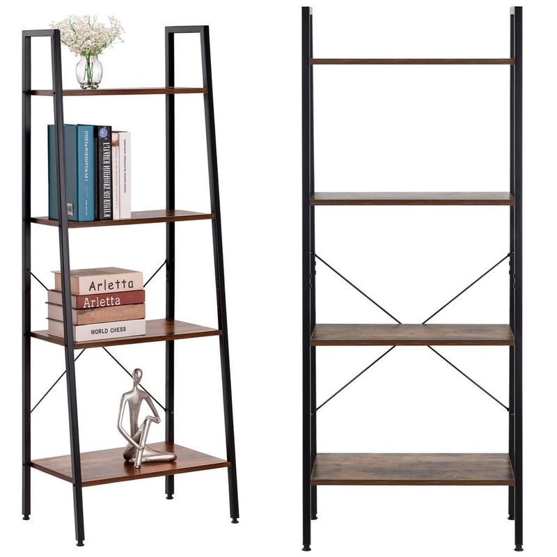 Casa si Gradina - Mobilier - Biblioteci si rafturi - Biblioteci - Etajera cu 4 rafturi, metal si MDF, stil industrial, 56x34x138 cm, maro inchis si negru - Infinity.ro
