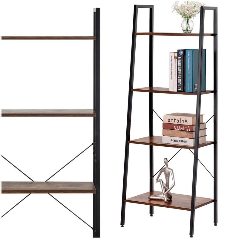 Casa si Gradina - Mobilier - Biblioteci si rafturi - Biblioteci - Etajera cu 4 rafturi, metal si MDF, stil industrial, 56x34x138 cm, maro inchis si negru - Infinity.ro