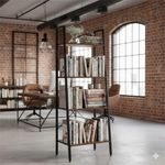 Casa si Gradina - Mobilier - Biblioteci si rafturi - Biblioteci - Etajera cu 4 rafturi, metal si MDF, stil industrial, 56x34x138 cm, maro inchis si negru - Infinity.ro