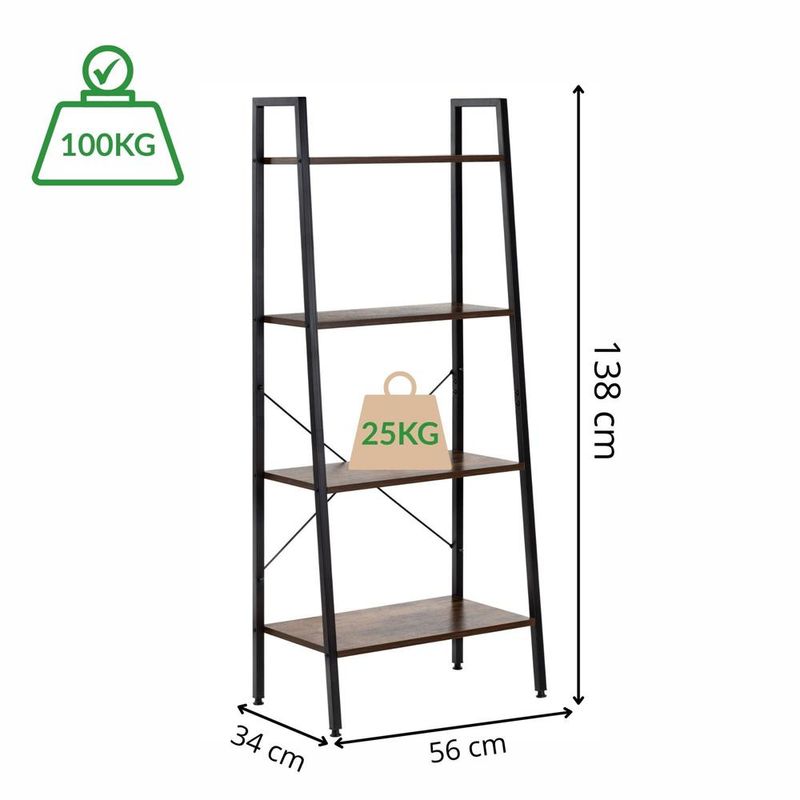 Casa si Gradina - Mobilier - Biblioteci si rafturi - Biblioteci - Etajera cu 4 rafturi, metal si MDF, stil industrial, 56x34x138 cm, maro inchis si negru - Infinity.ro