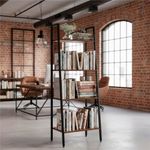 Casa si Gradina - Mobilier - Biblioteci si rafturi - Biblioteci - Etajera cu 4 rafturi, metal si MDF, stil industrial, 56x34x138 cm, maro inchis si negru - Infinity.ro