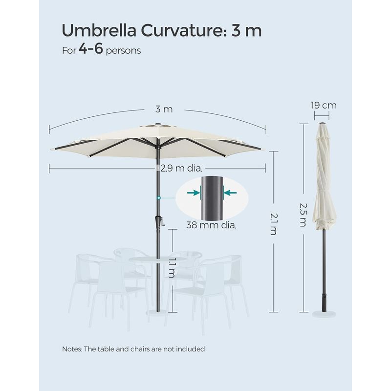 Casa si Gradina - Gradina si terasa - Umbrele si pavilioane - Umbrele - SONGMICS Umbrela de gradina, cu manivela pentru deschidere, sistem inclinare, 300cm, bej - Infinity.ro