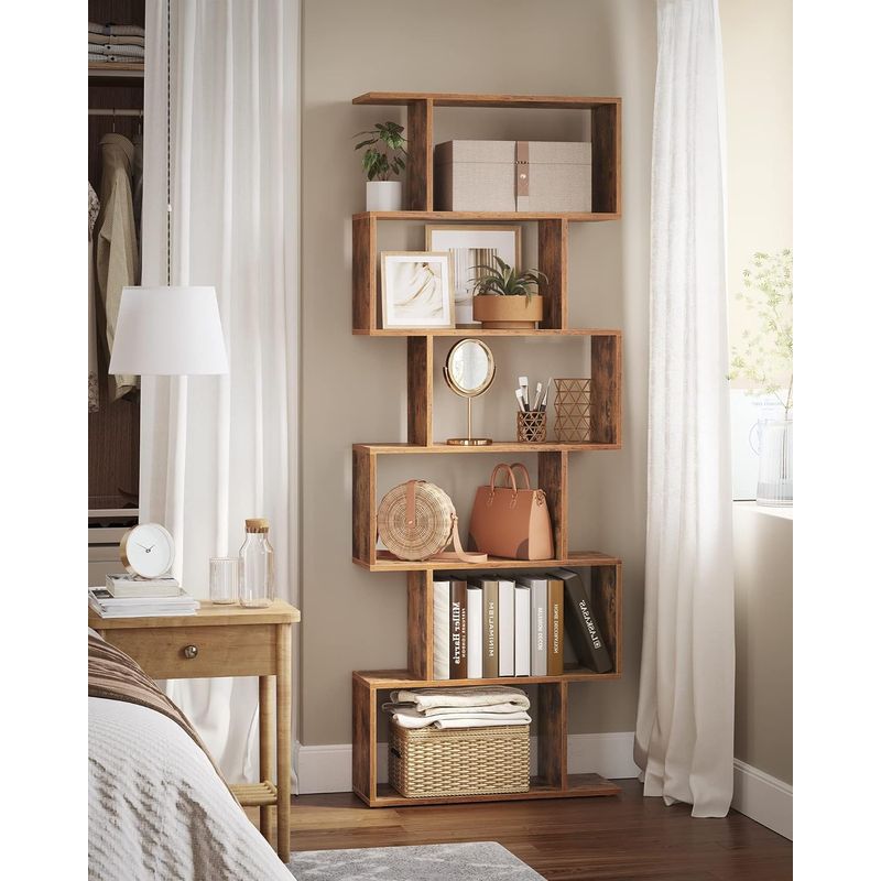Casa si Gradina - Mobilier - Biblioteci si rafturi - Biblioteci - Biblioteca, raft cu 6 unitati de depozitare, pentru living, din lemn, 24x190x70cm, maro rustic - Infinity.ro