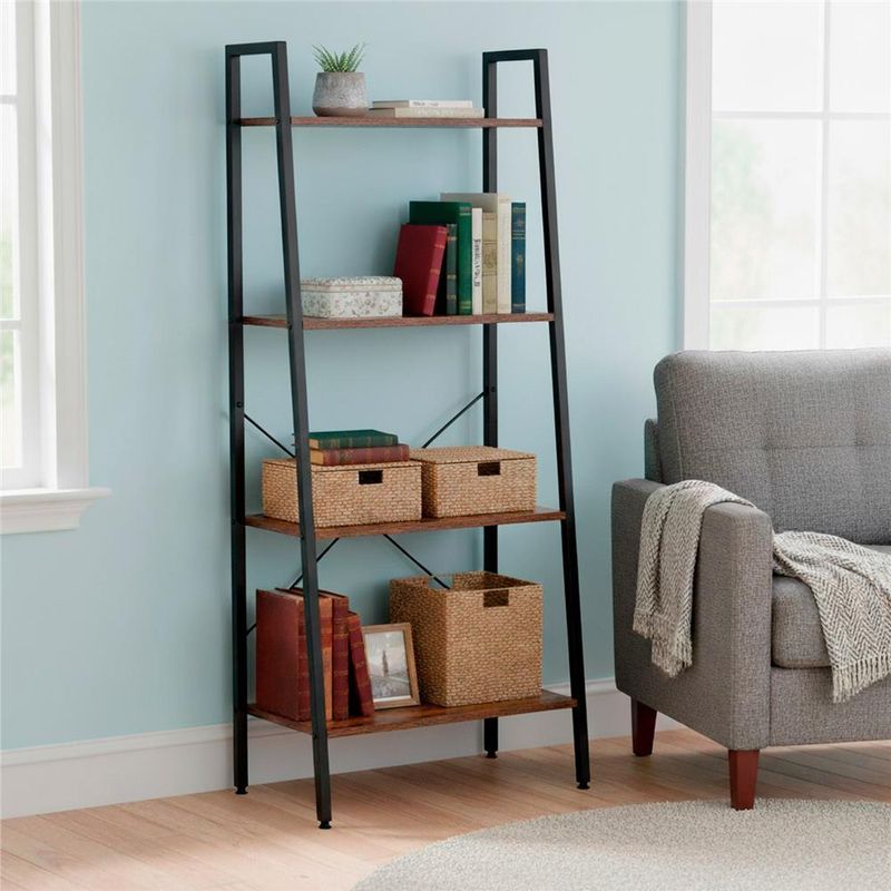 Casa si Gradina - Mobilier - Biblioteci si rafturi - Biblioteci - Etajera cu 4 rafturi, metal si MDF, stil industrial, 56x34x138 cm, maro inchis si negru - Infinity.ro