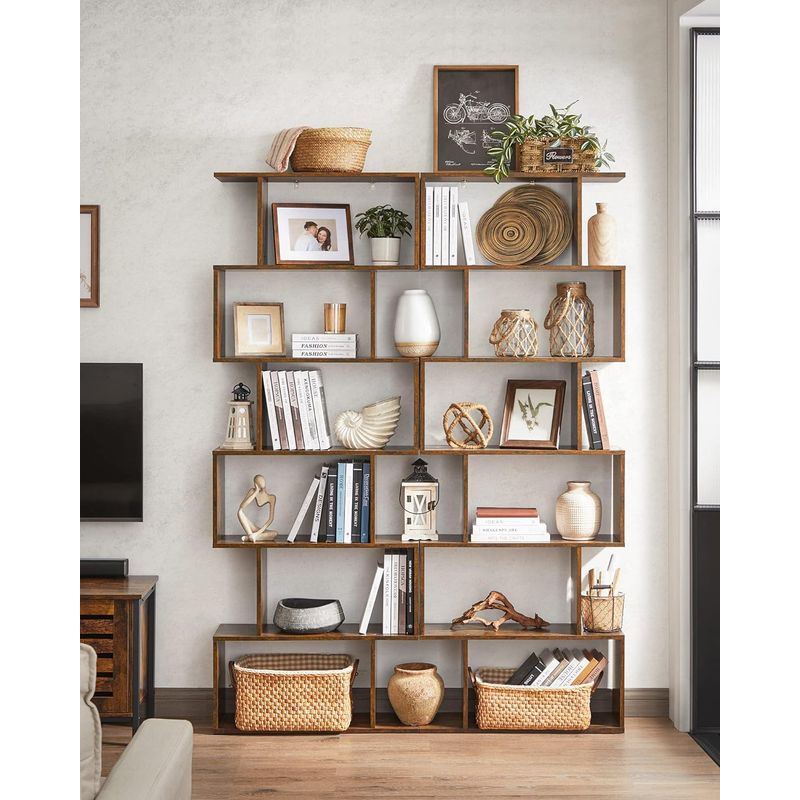 Casa si Gradina - Mobilier - Biblioteci si rafturi - Biblioteci - Biblioteca, raft cu 6 unitati de depozitare, pentru living, din lemn, 24x190x70cm, maro rustic - Infinity.ro
