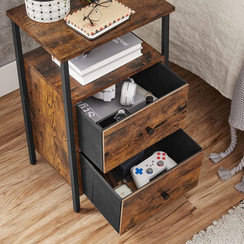 Casa si Gradina - Mobilier - Comode si corpuri - Noptiere - Noptiera cu 2 sertare pentru dormitor, design industrial, 28x38x60cm, maro si negru - Infinity.ro
