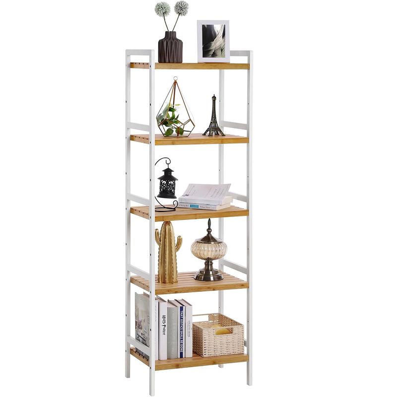 Casa si Gradina - Mobilier - Mobilier baie - Etajere baie - SONGMICS Etajera bambus 5 rafturi, pentru baie, bucatarie sau living, 45x32x142 cm, alb natur - Infinity.ro