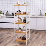 Casa si Gradina - Mobilier - Mobilier baie - Etajere baie - SONGMICS Etajera bambus 5 rafturi, pentru baie, bucatarie sau living, 45x32x142 cm, alb natur - Infinity.ro