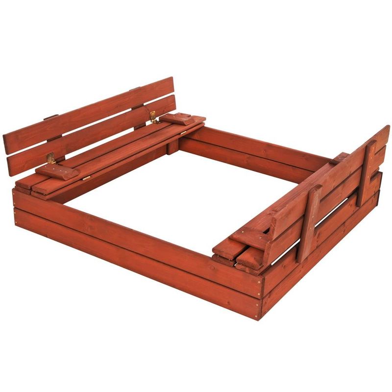 Petshop - Accesorii petshop - Jucarii animale - Jucarii educative - Lada nisip din lemn pliabila cu capac si bancute, 120x120x41 cm, maro - Infinity.ro