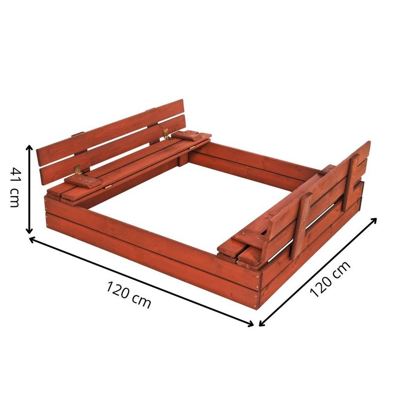 Petshop - Accesorii petshop - Jucarii animale - Jucarii educative - Lada nisip din lemn pliabila cu capac si bancute, 120x120x41 cm, maro - Infinity.ro