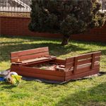 Petshop - Accesorii petshop - Jucarii animale - Jucarii educative - Lada nisip din lemn pliabila cu capac si bancute, 120x120x41 cm, maro - Infinity.ro