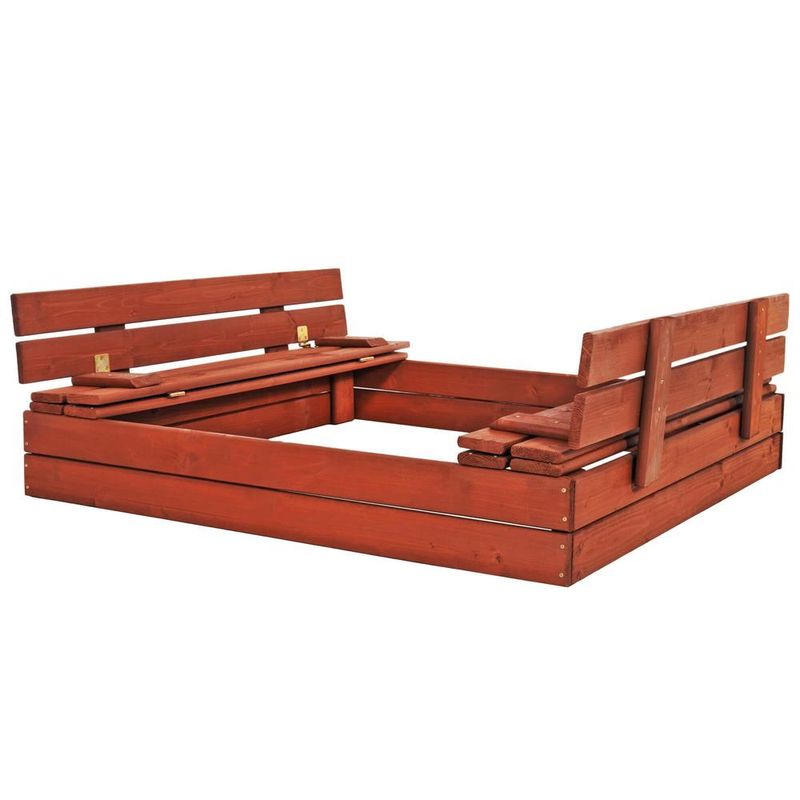 Petshop - Accesorii petshop - Jucarii animale - Jucarii educative - Lada nisip din lemn pliabila cu capac si bancute, 120x120x41 cm, maro - Infinity.ro