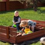 Petshop - Accesorii petshop - Jucarii animale - Jucarii educative - Lada nisip din lemn pliabila cu capac si bancute, 120x120x41 cm, maro - Infinity.ro