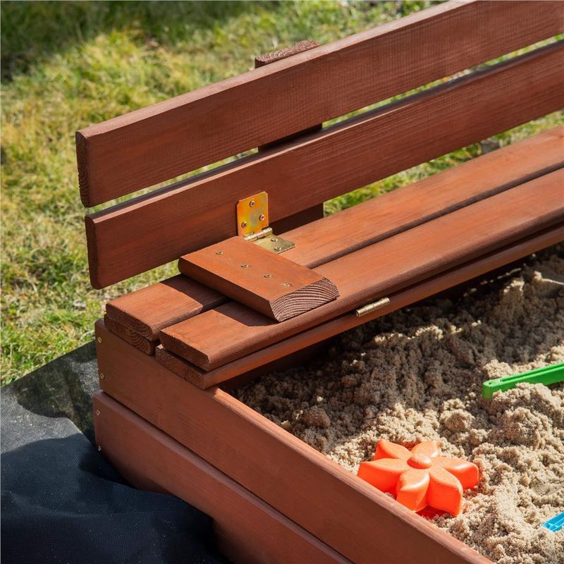 Petshop - Accesorii petshop - Jucarii animale - Jucarii educative - Lada nisip din lemn pliabila cu capac si bancute, 120x120x41 cm, maro - Infinity.ro