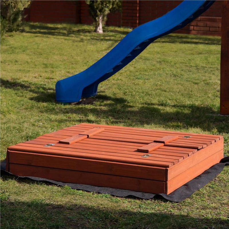 Petshop - Accesorii petshop - Jucarii animale - Jucarii educative - Lada nisip din lemn pliabila cu capac si bancute, 120x120x41 cm, maro - Infinity.ro