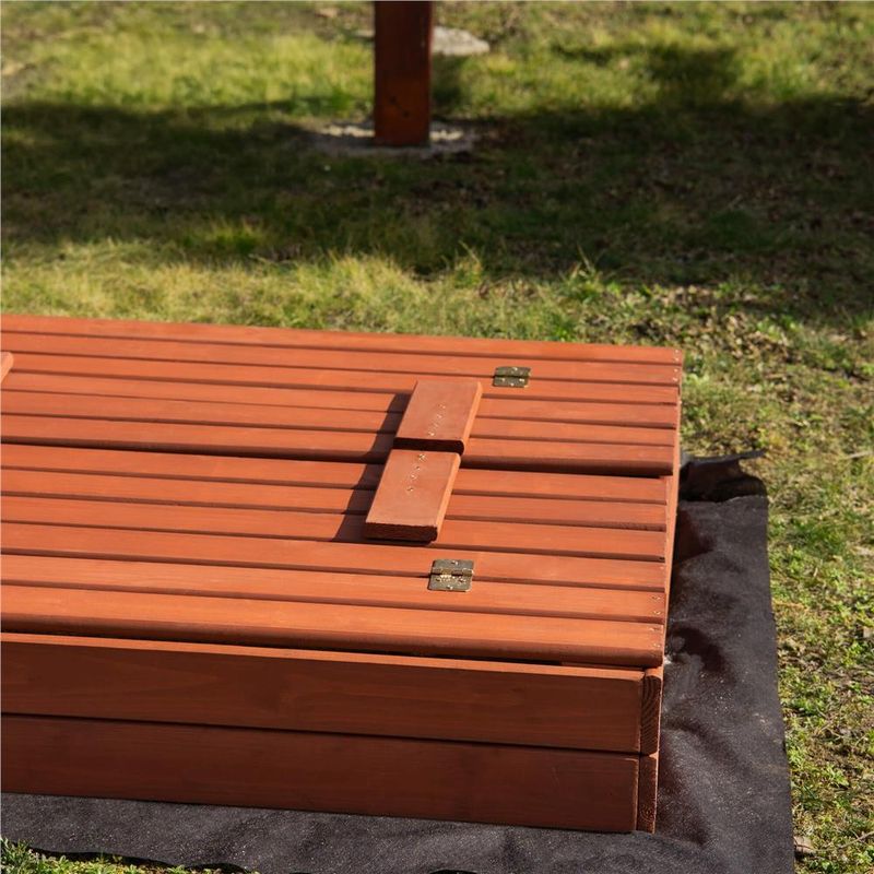 Petshop - Accesorii petshop - Jucarii animale - Jucarii educative - Lada nisip din lemn pliabila cu capac si bancute, 120x120x41 cm, maro - Infinity.ro