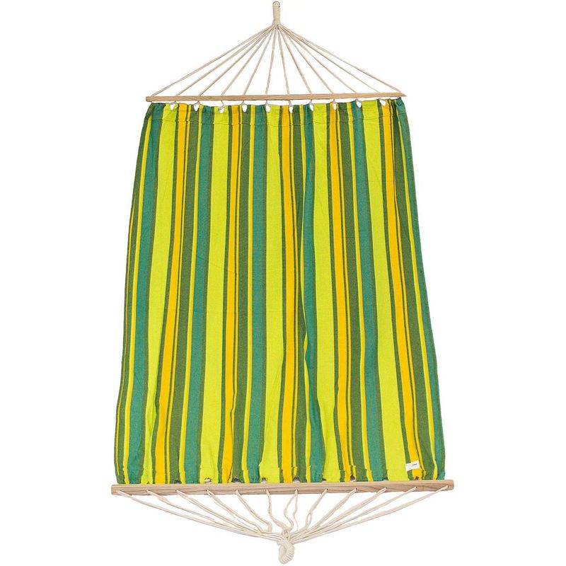 Casa si Gradina - Gradina si terasa - Balansoare si hamace - Balansoare - Hamac dublu cu bare din lemn, pentru 2 persoane, bumbac, 150kg, 200x150 cm, verde si galben - Infinity.ro