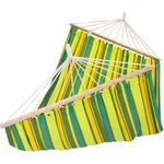 Casa si Gradina - Gradina si terasa - Balansoare si hamace - Balansoare - Hamac dublu cu bare din lemn, pentru 2 persoane, bumbac, 150kg, 200x150 cm, verde si galben - Infinity.ro