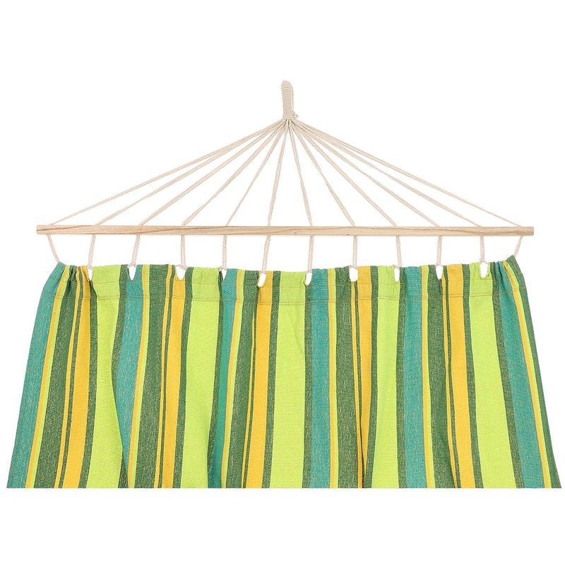 Casa si Gradina - Gradina si terasa - Balansoare si hamace - Balansoare - Hamac dublu cu bare din lemn, pentru 2 persoane, bumbac, 150kg, 200x150 cm, verde si galben - Infinity.ro