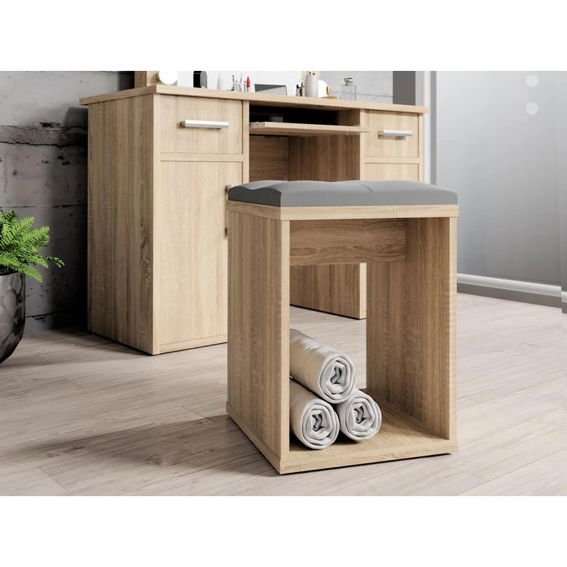 Casa si Gradina - Mobilier - Scaune si fotolii - Tabureti - Taburet pentru masuta de toaleta cu sezut confortabil, 30x30x42 cm, stejar - Infinity.ro
