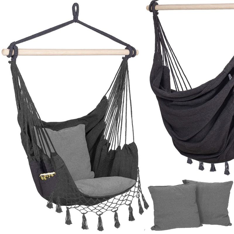 Casa si Gradina - Gradina si terasa - Balansoare si hamace - Balansoare - Hamac tip leagan suspendat pentru casa sau gradina, gri cu perne, 130x100cm, 150kg - Infinity.ro