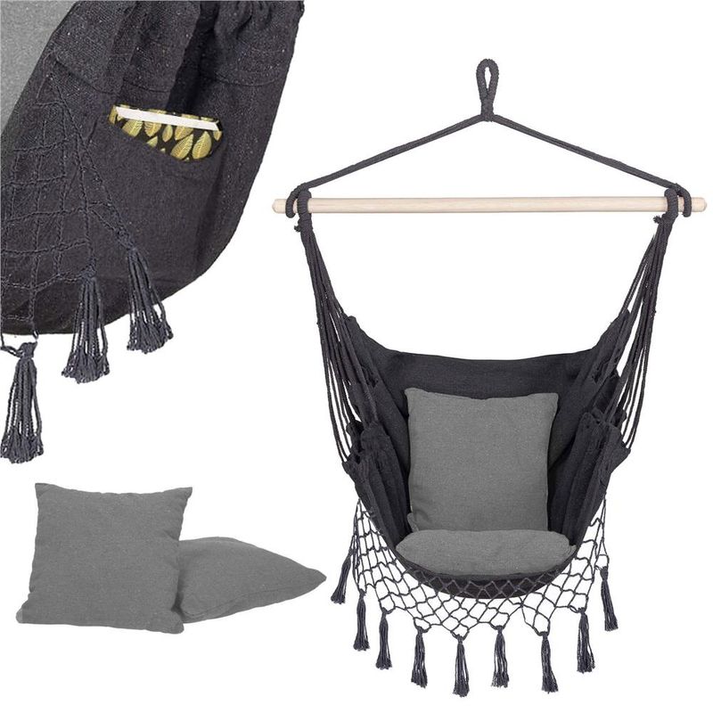 Casa si Gradina - Gradina si terasa - Balansoare si hamace - Balansoare - Hamac tip leagan suspendat pentru casa sau gradina, gri cu perne, 130x100cm, 150kg - Infinity.ro