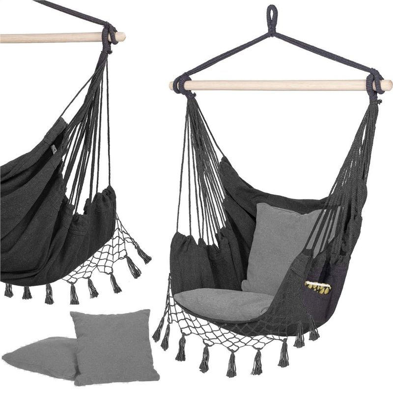 Casa si Gradina - Gradina si terasa - Balansoare si hamace - Balansoare - Hamac tip leagan suspendat pentru casa sau gradina, gri cu perne, 130x100cm, 150kg - Infinity.ro