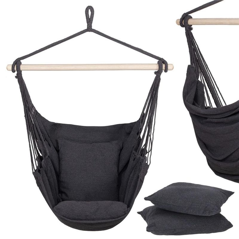 Casa si Gradina - Gradina si terasa - Balansoare si hamace - Balansoare - Hamac tip leagan suspendat pentru casa sau gradina, gri inchis cu perne, 130x100cm, 150kg - Infinity.ro