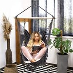 Casa si Gradina - Gradina si terasa - Balansoare si hamace - Balansoare - Hamac tip leagan suspendat pentru casa sau gradina, gri cu perne, 130x100cm, 150kg - Infinity.ro