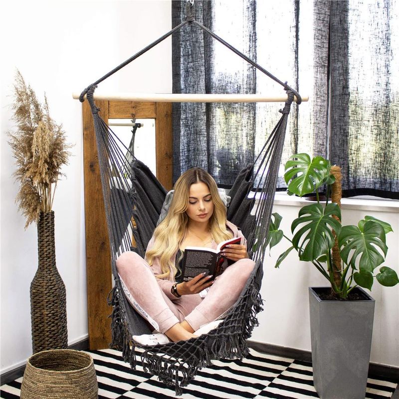 Casa si Gradina - Gradina si terasa - Balansoare si hamace - Balansoare - Hamac tip leagan suspendat pentru casa sau gradina, gri cu perne, 130x100cm, 150kg - Infinity.ro