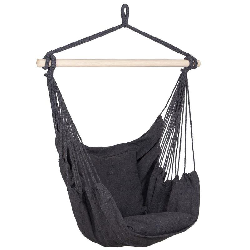Casa si Gradina - Gradina si terasa - Balansoare si hamace - Balansoare - Hamac tip leagan suspendat pentru casa sau gradina, gri inchis cu perne, 130x100cm, 150kg - Infinity.ro