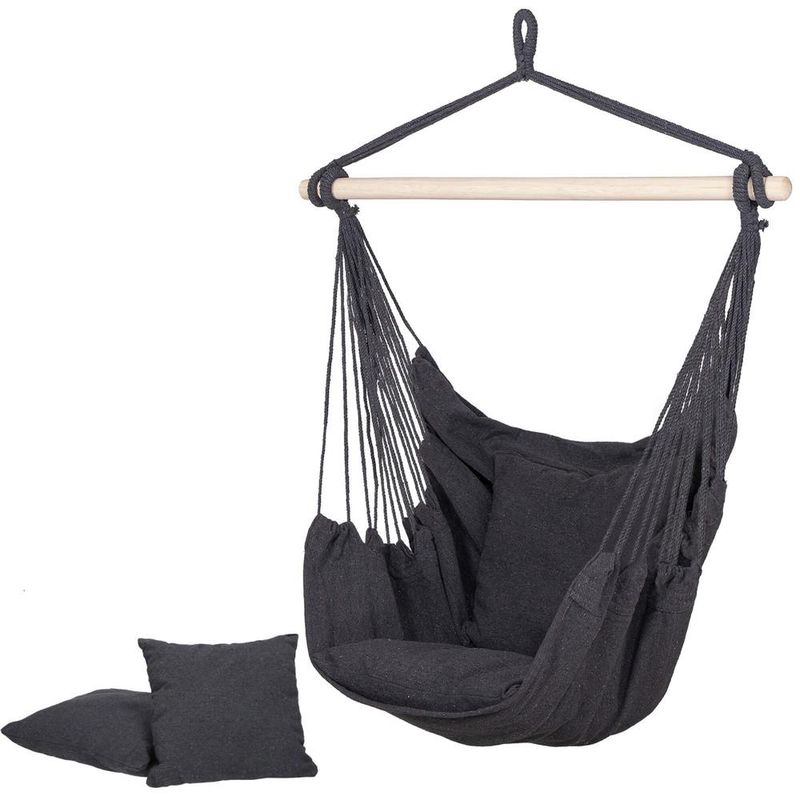 Casa si Gradina - Gradina si terasa - Balansoare si hamace - Balansoare - Hamac tip leagan suspendat pentru casa sau gradina, gri inchis cu perne, 130x100cm, 150kg - Infinity.ro