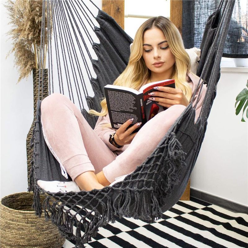 Casa si Gradina - Gradina si terasa - Balansoare si hamace - Balansoare - Hamac tip leagan suspendat pentru casa sau gradina, gri cu perne, 130x100cm, 150kg - Infinity.ro